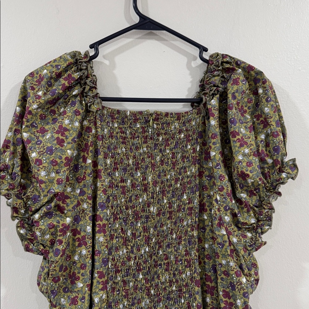 NWOT Ivy City Co Olive Floral Ruched midi Dress puff sleeve cottage cottagecore - Picture 5 of 6